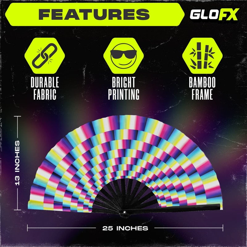 GloFX Folding Fan - Trippy - Large Rave Clack Folding Hand Fan for Men/Women - for EDM, Music Festival, Club, Event, Party, Dance, Performance, Decoration, Gift - Image 4